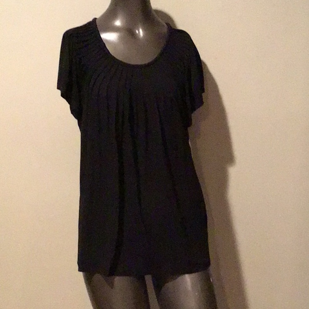 Style & Co. Black Pullover Pleated Neckline Top